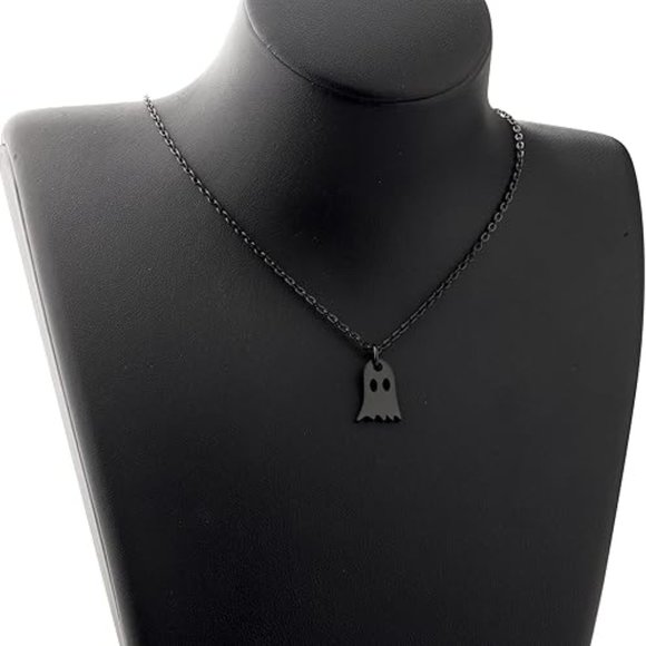 Halloween Spooky Ghost Black Stainless Steel Necklace - Picture 1 of 3